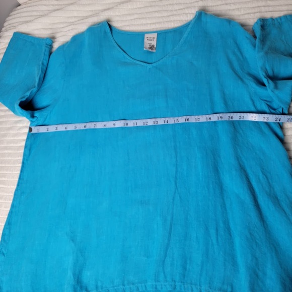Match Point USA Boho 100% Linen Top XL Turquoise 3/4 Sleeve Tunic Lagenlook Boho - Picture 3 of 8